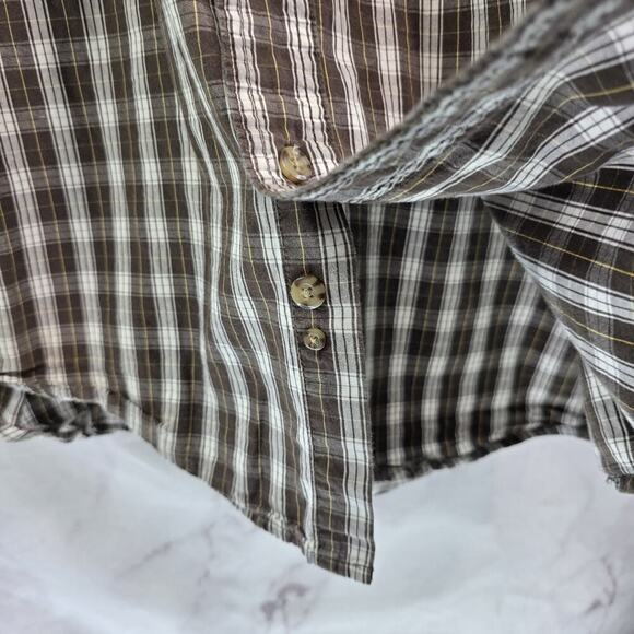 Carhartt Shirt Mens XL Brown White Short Sleeve Button Up Plaid Collared Cotton - Picture 8 of 11